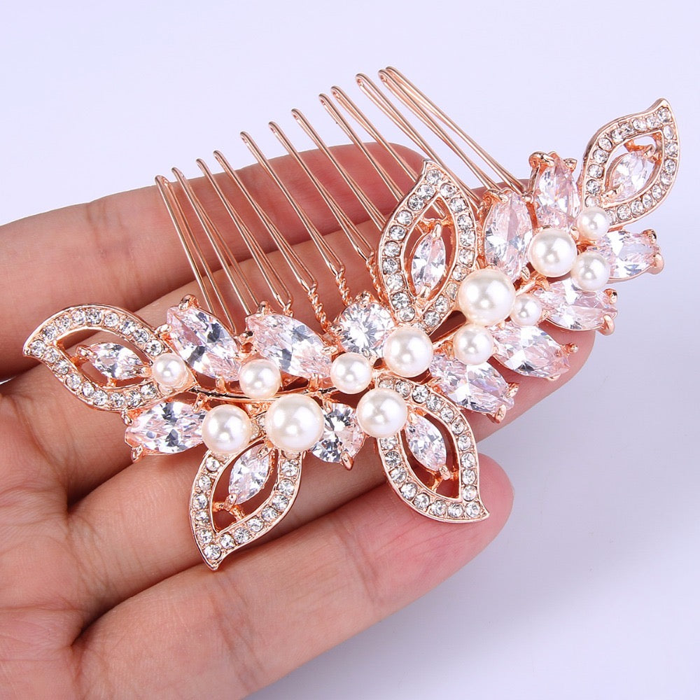 Cleo - Pearl and Crystal Bridal Hair Comb - Available in Rose Gold and Silver