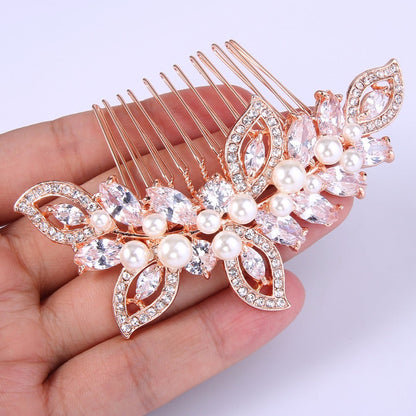 Cleo - Pearl and Crystal Bridal Hair Comb - Available in Rose Gold and Silver