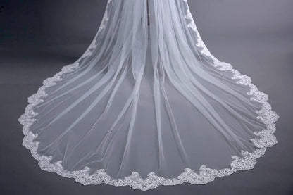 "Natalya" - Lace Edge Cathedral Bridal Veil - Available in White and Ivory