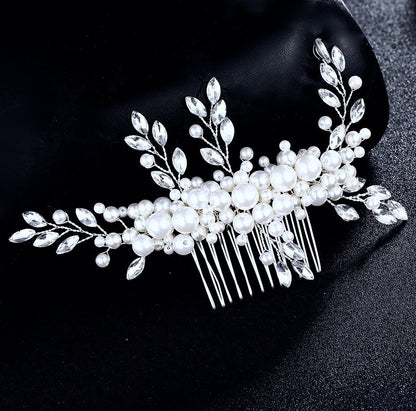 "Missy" - Silver Pearl and Crystal Bridal Hair Comb