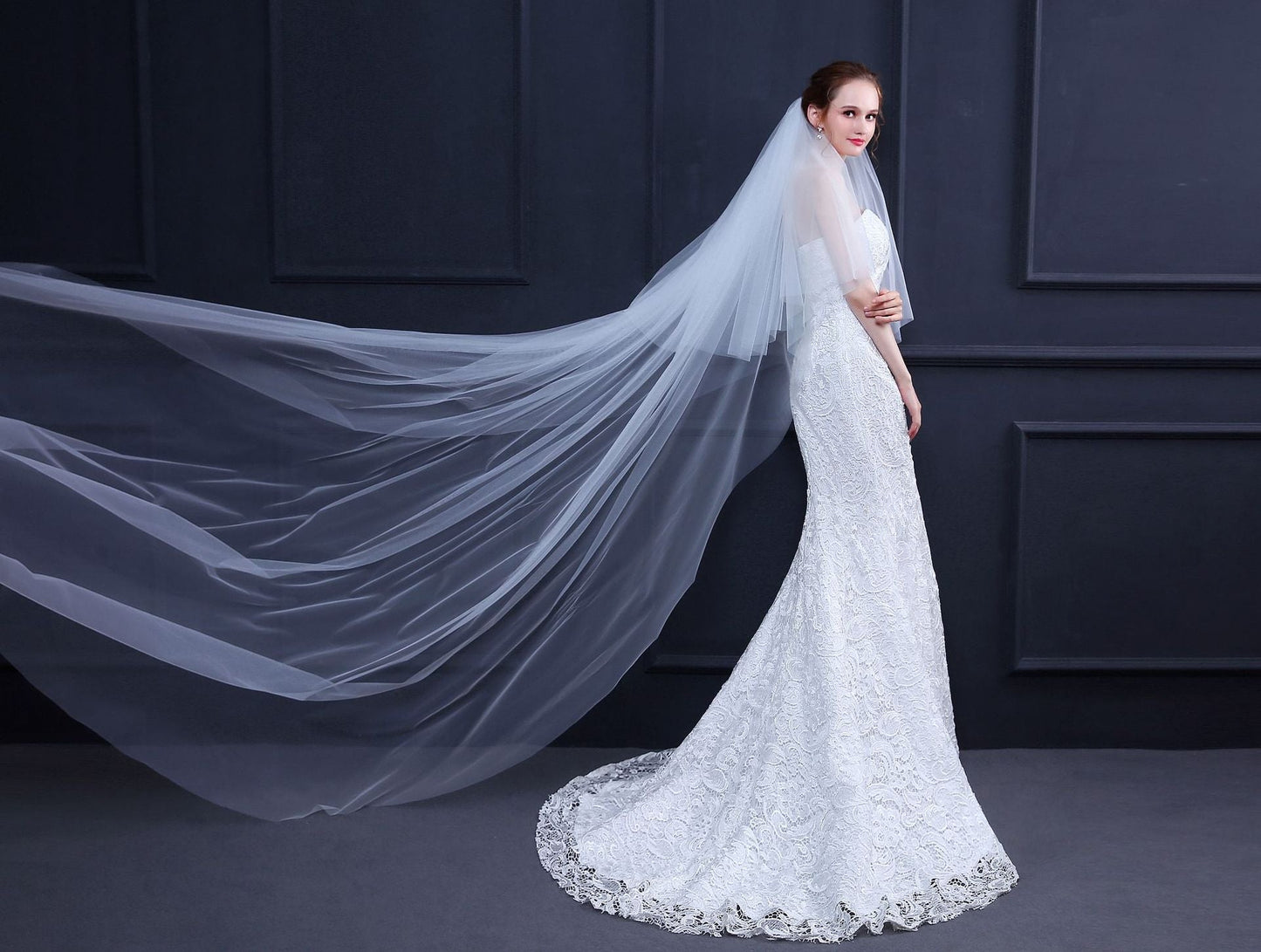 "Elisha" - Simple 2-Tier Cathedral Bridal Veil - Available in White and Ivory
