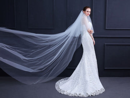"Elisha" - Simple 2-Tier Cathedral Bridal Veil - Available in White and Ivory