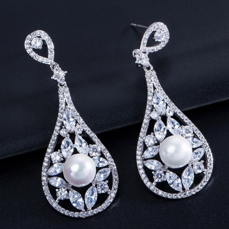 Josephine - Pearl and Cubic Zirconia Bridal Earrings