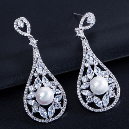 Josephine - Pearl and Cubic Zirconia Bridal Earrings