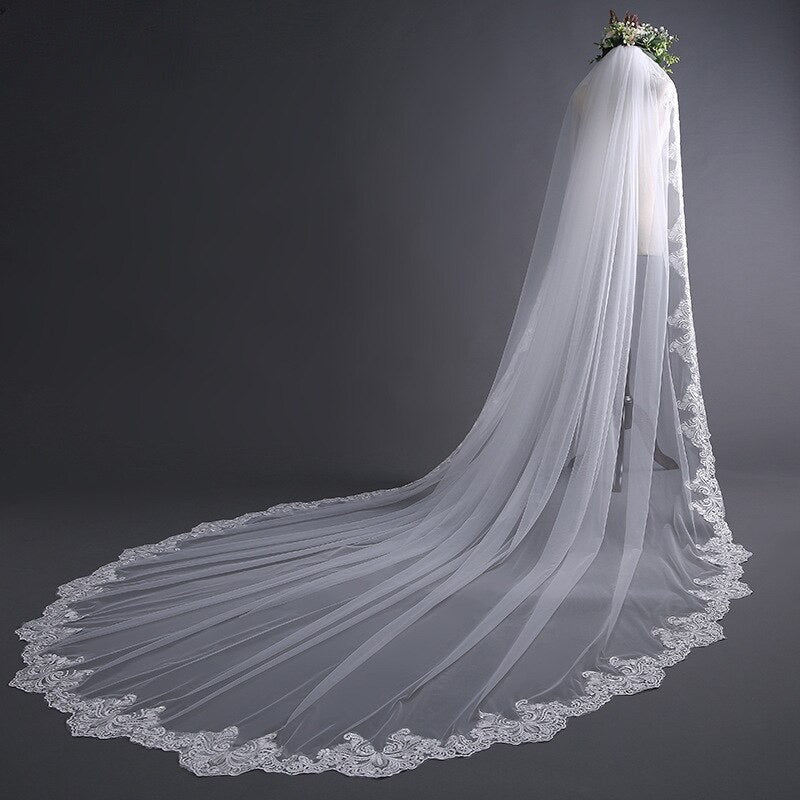 "Natalya" - Lace Edge Cathedral Bridal Veil - Available in White and Ivory