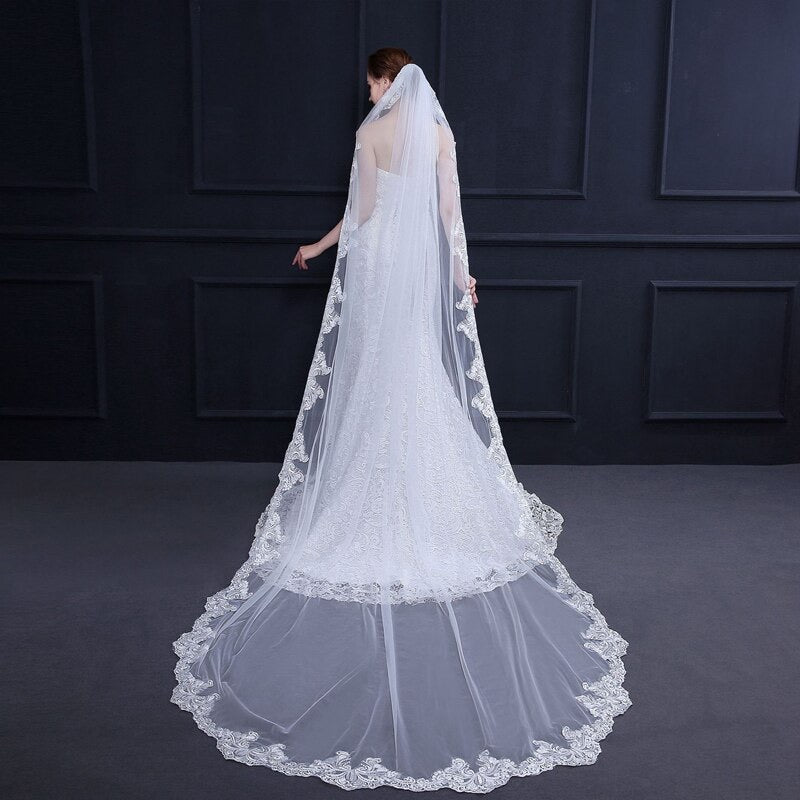 "Natalya" - Lace Edge Cathedral Bridal Veil - Available in White and Ivory