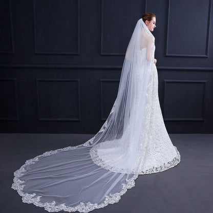 "Natalya" - Lace Edge Cathedral Bridal Veil - Available in White and Ivory