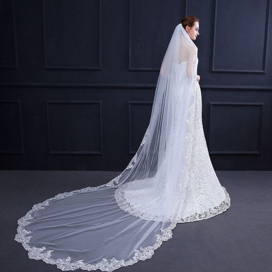 "Natalya" - Lace Edge Cathedral Bridal Veil - Available in White and Ivory