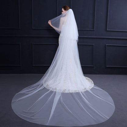"Elisha" - Simple 2-Tier Cathedral Bridal Veil - Available in White and Ivory