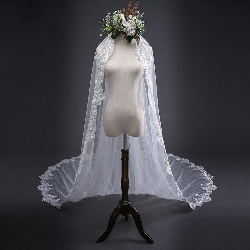 "Natalya" - Lace Edge Cathedral Bridal Veil - Available in White and Ivory