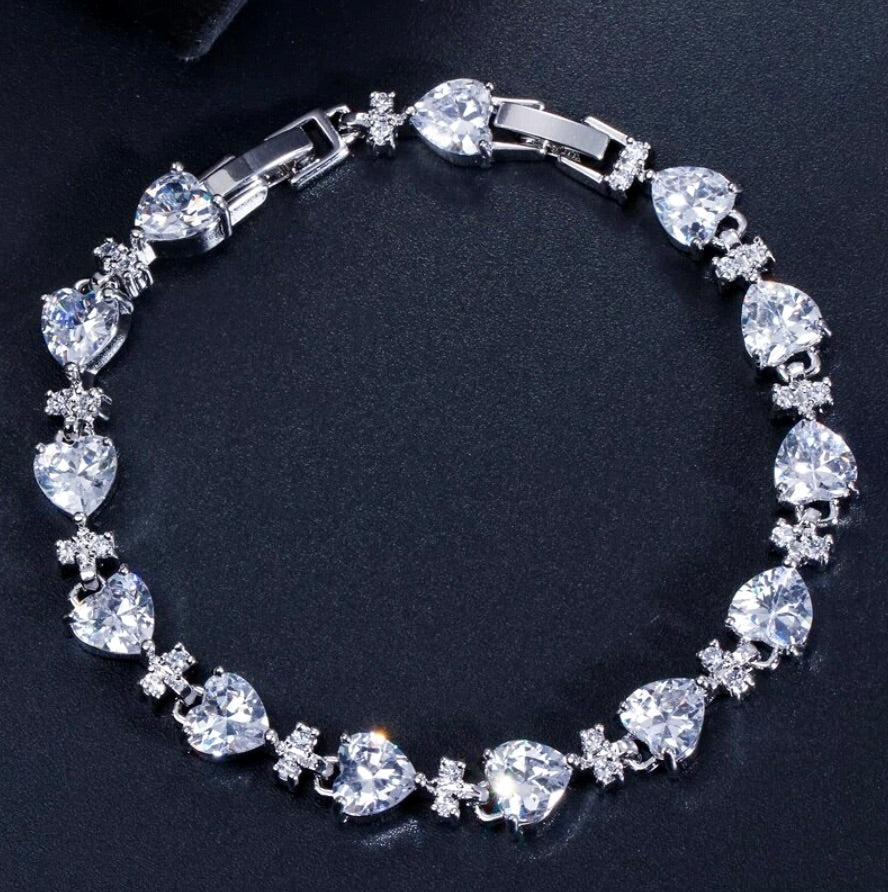 Charlotte - Silver Cubic Zirconia Heart Bracelet