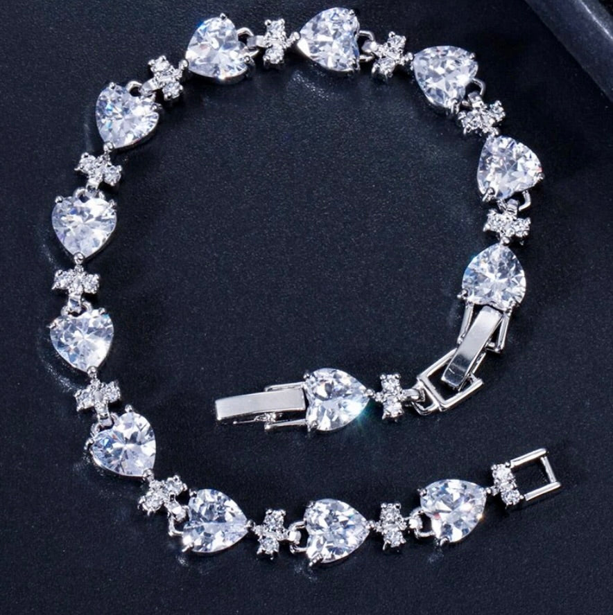 Charlotte - Silver Cubic Zirconia Heart Bracelet