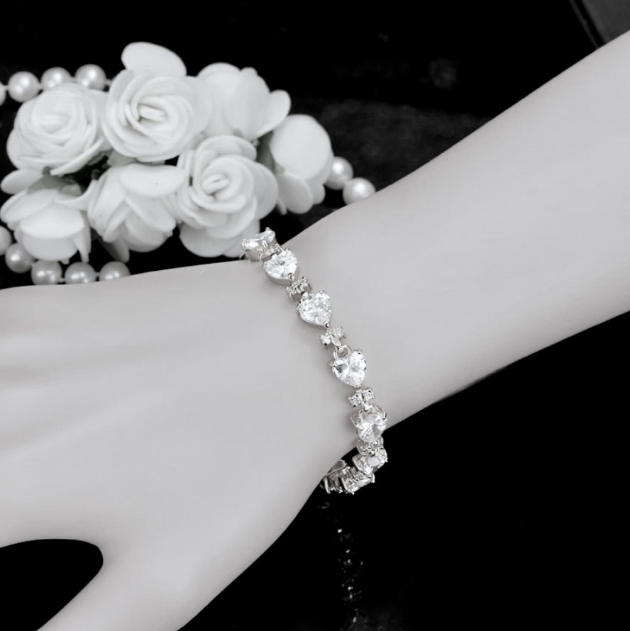 Charlotte - Silver Cubic Zirconia Heart Bracelet