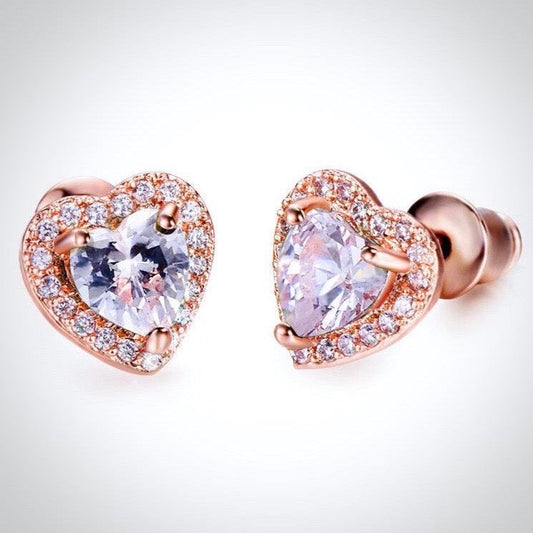 Etienne - Heart CZ Bridal Earrings - Available in Silver and Rose Gold