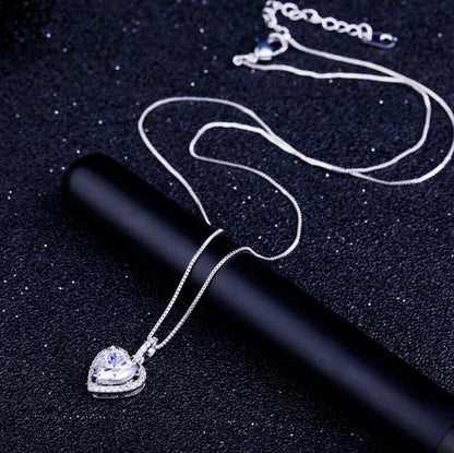 "Etienne" - Heart CZ Bridal Necklace - Available in Silver and Rose Gold