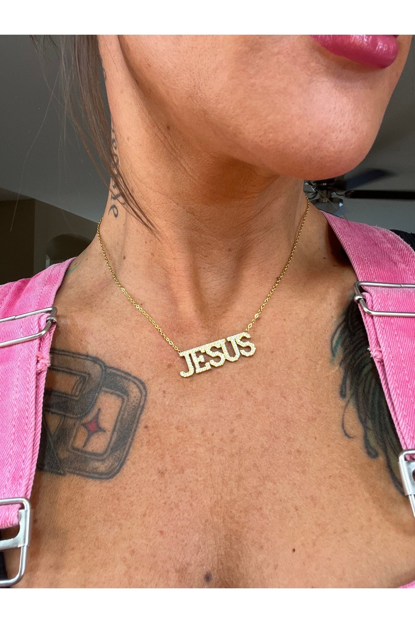 Jesus CZ 18k necklace