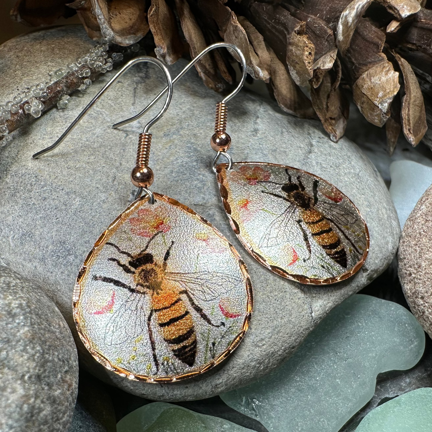 Springtime Bee Copper Earrings