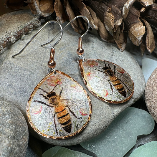 Springtime Bee Copper Earrings
