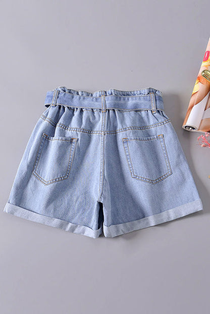 Denim Paper Bag Waist Shorts