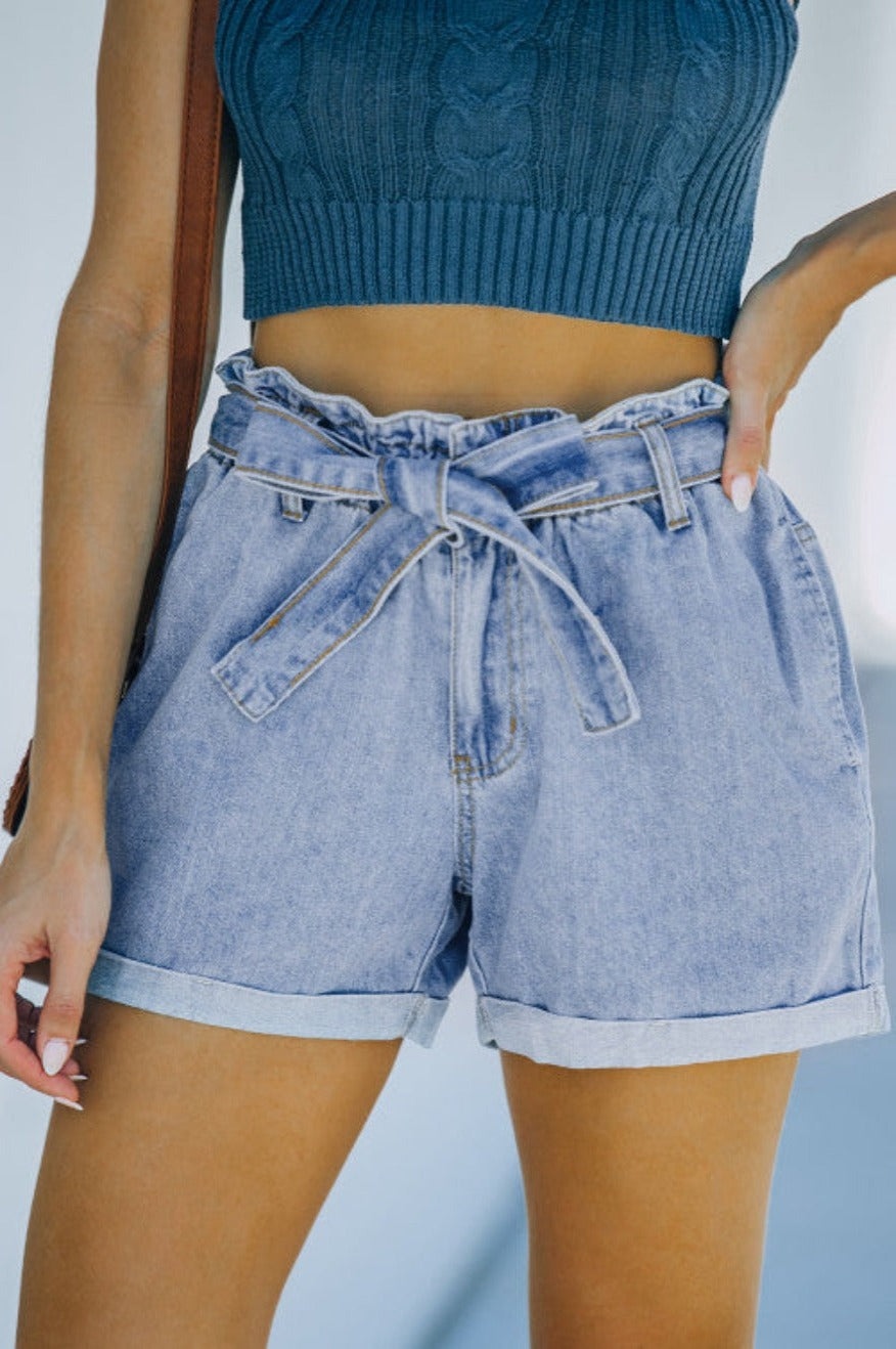 Denim Paper Bag Waist Shorts