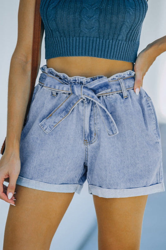 Denim Paper Bag Waist Shorts