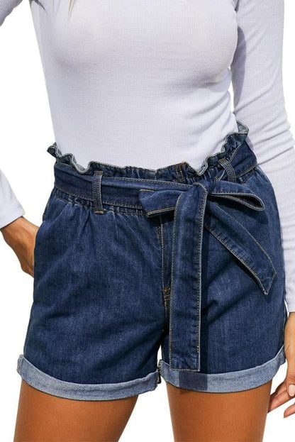 Denim Paper Bag Waist Shorts