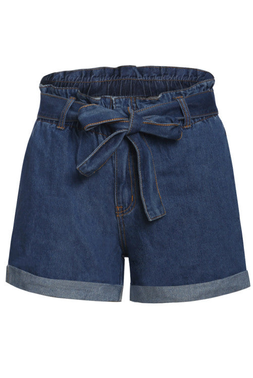 Denim Paper Bag Waist Shorts