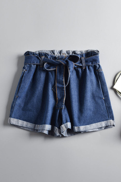 Denim Paper Bag Waist Shorts