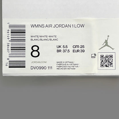 NIKE AIR JORDAN 1 Low Triple White Women's Sz 8 DV0990-111 (New in Box)