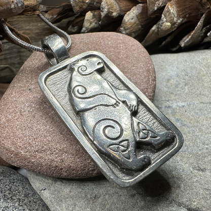 Celtic Spiral Bear Pewter Necklace