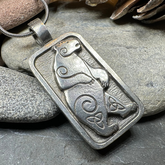 Celtic Spiral Bear Pewter Necklace
