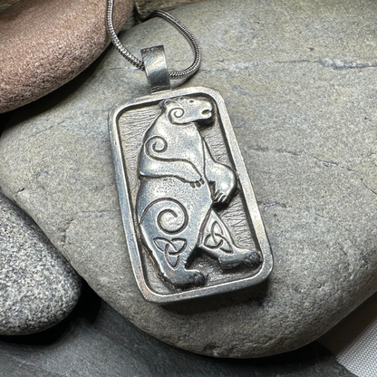 Celtic Spiral Bear Pewter Necklace