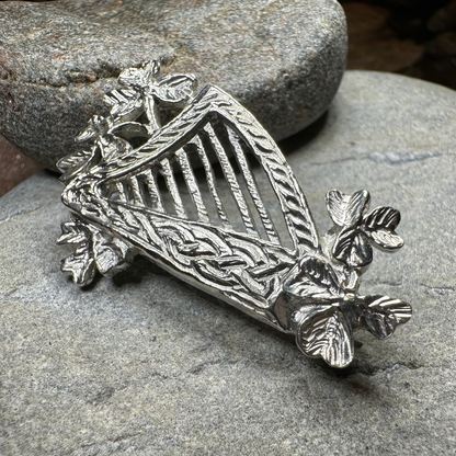 Artisan Irish Celtic Harp Brooch