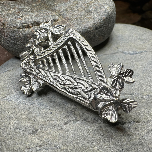 Artisan Irish Celtic Harp Brooch