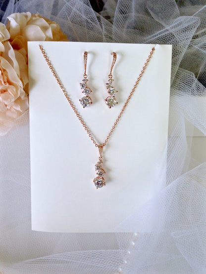 "Stella" - Bridal Necklace and Earrings Set - Available in Rose Gold and Silver