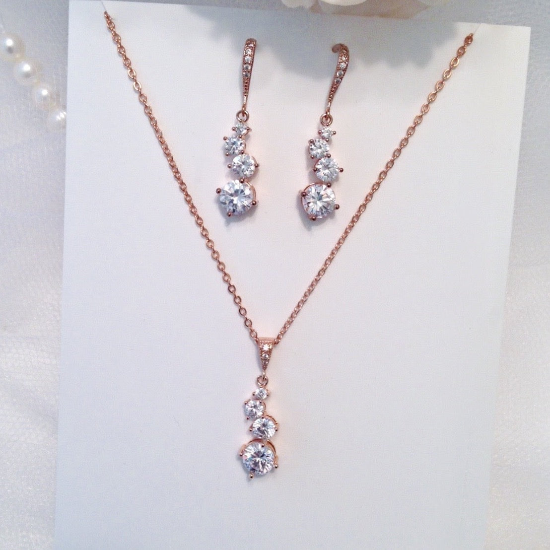 "Stella" - Bridal Necklace and Earrings Set - Available in Rose Gold and Silver