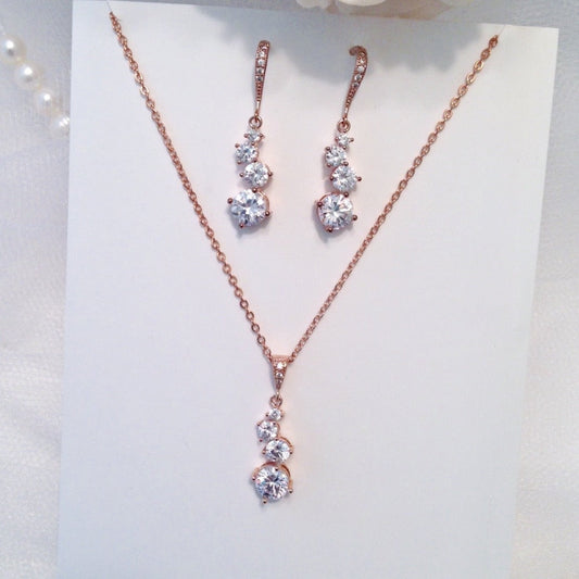 "Stella" - Bridal Necklace and Earrings Set - Available in Rose Gold and Silver