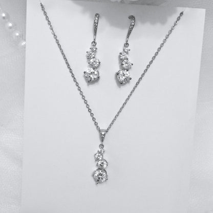 "Stella" - Bridal Necklace and Earrings Set - Available in Rose Gold and Silver