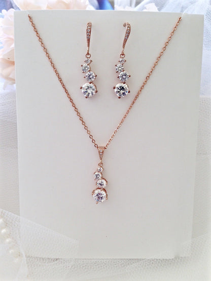 "Stella" - Bridal Necklace and Earrings Set - Available in Rose Gold and Silver