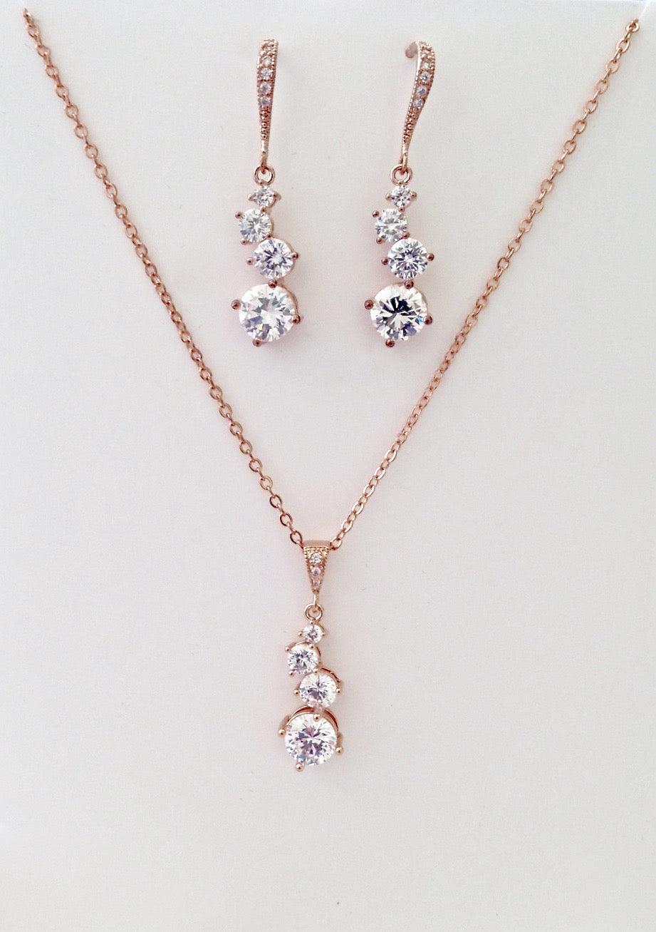 "Stella" - Bridal Necklace and Earrings Set - Available in Rose Gold and Silver