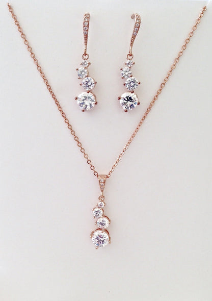 "Stella" - Bridal Necklace and Earrings Set - Available in Rose Gold and Silver