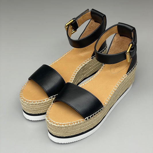 SEE BY CHLOÉ Glyn Calf Espadrille Platform Sandals Black Women's Sz 8 EU 38 SB32201A (New)