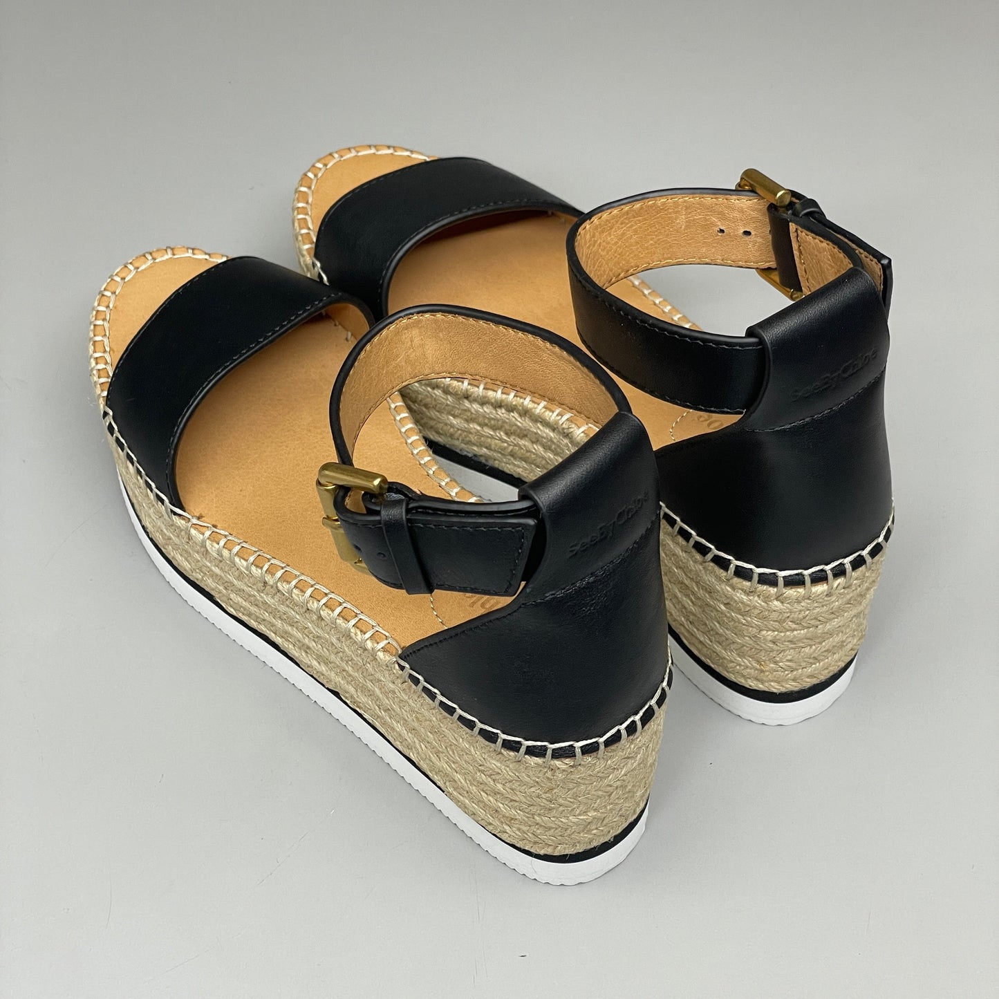 SEE BY CHLOÉ Glyn Calf Espadrille Platform Sandals Black Women's Sz 8 EU 38 SB32201A (New)