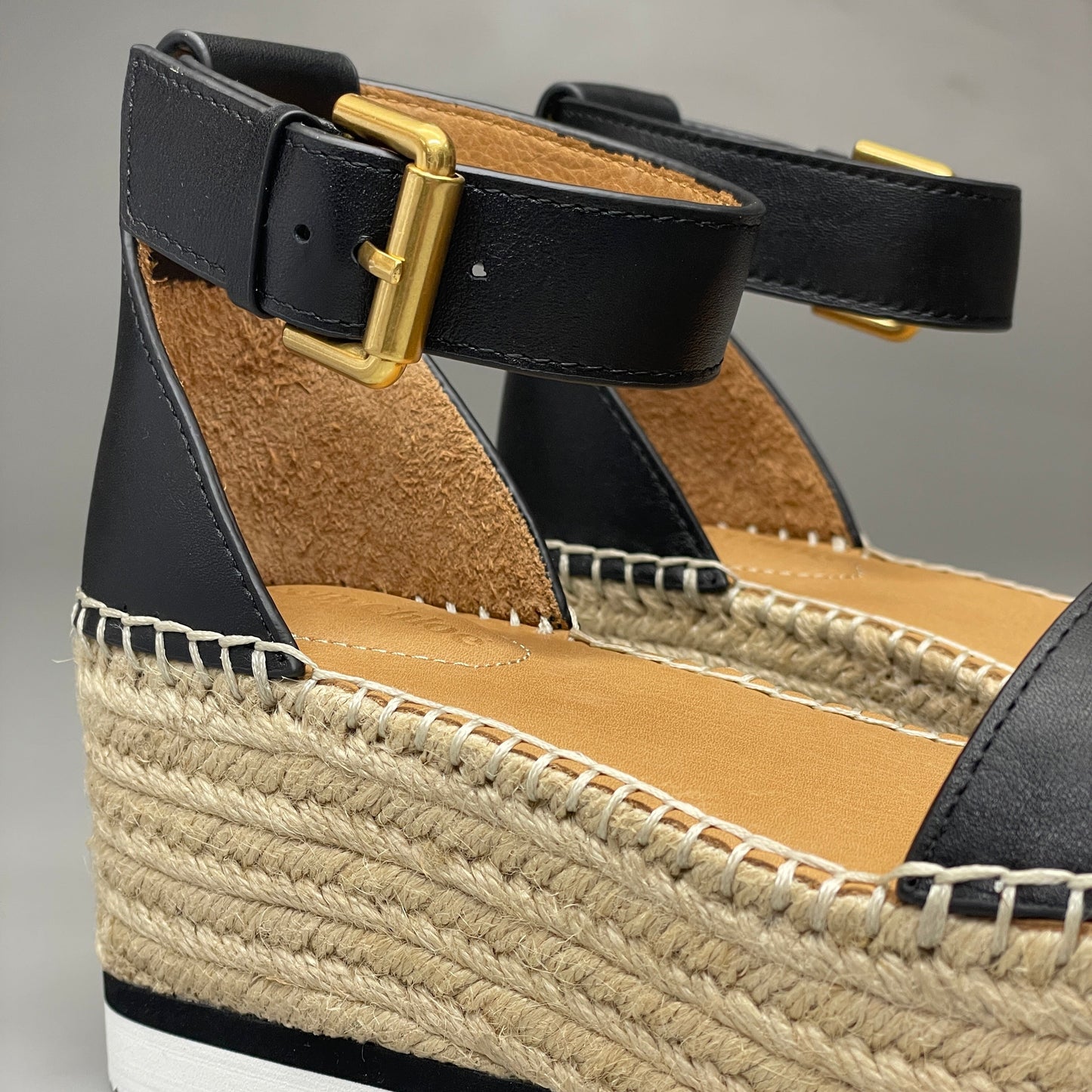 SEE BY CHLOÉ Glyn Calf Espadrille Platform Sandals Black Women's Sz 8 EU 38 SB32201A (New)