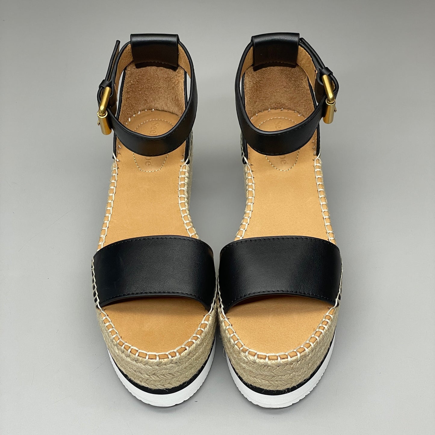 SEE BY CHLOÉ Glyn Calf Espadrille Platform Sandals Black Women's Sz 8 EU 38 SB32201A (New)