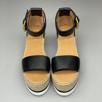 SEE BY CHLOÉ Glyn Calf Espadrille Platform Sandals Black Women's Sz 8 EU 38 SB32201A (New)