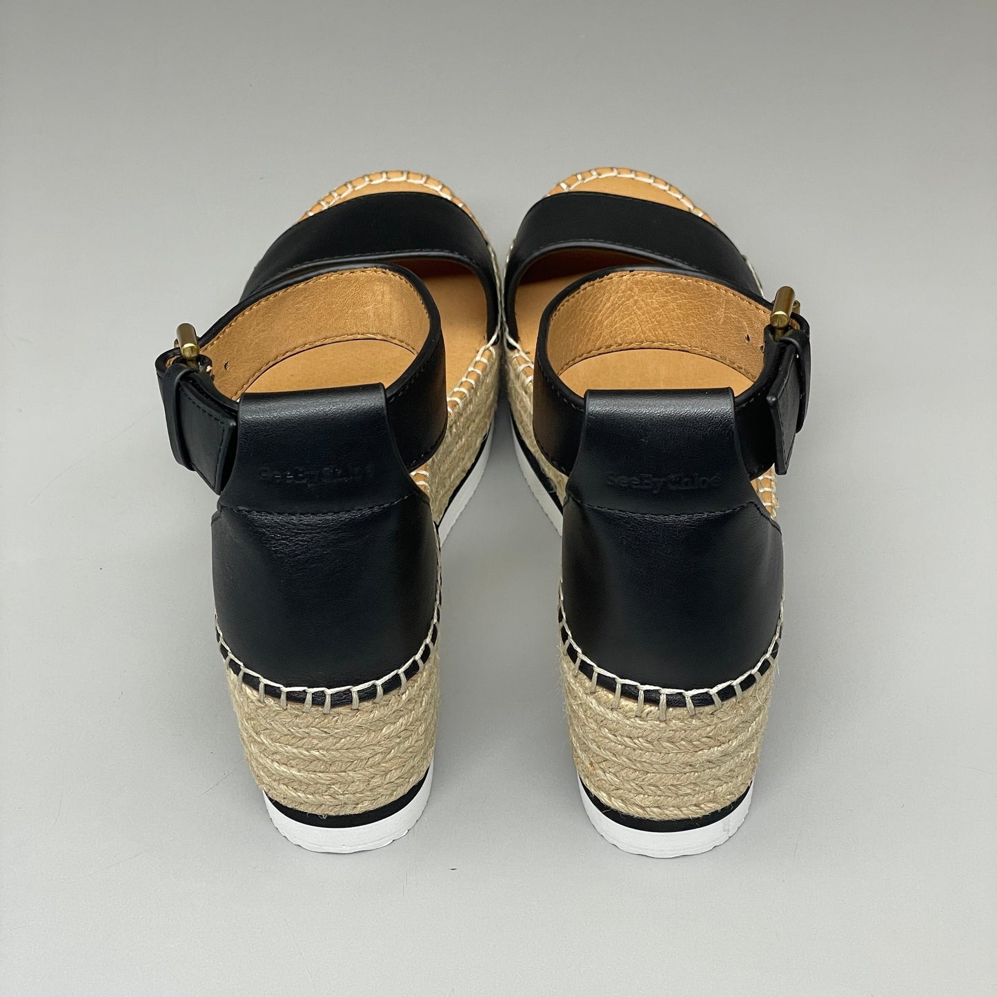 SEE BY CHLOÉ Glyn Calf Espadrille Platform Sandals Black Women's Sz 8 EU 38 SB32201A (New)