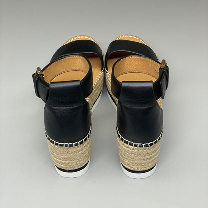 SEE BY CHLOÉ Glyn Calf Espadrille Platform Sandals Black Women's Sz 8 EU 38 SB32201A (New)