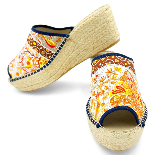 FLEURS Orange Modern Wedge Espadrilles