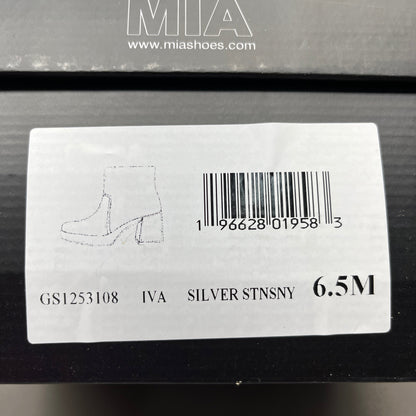 MIA Iva Silver Stone Heeled Boots Women's Sz 6.5 Silver GS1253108 (New)